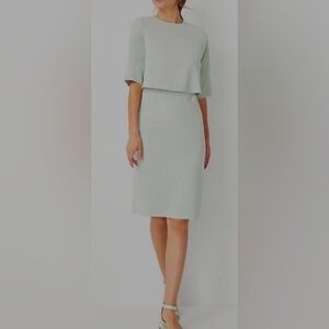 Ann Taylor Overlay Midi Dress Elbow Sleeve tunic mint modest office party US 14